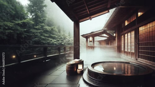 There is an onsen (a big hot spring ) in the Ryokan (Japanese-style hotel). Generative AI photo