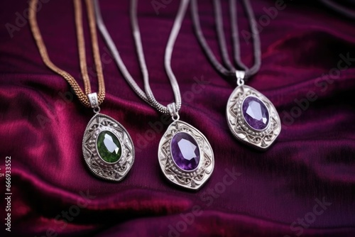 high-quality images of platinum necklaces on velvet