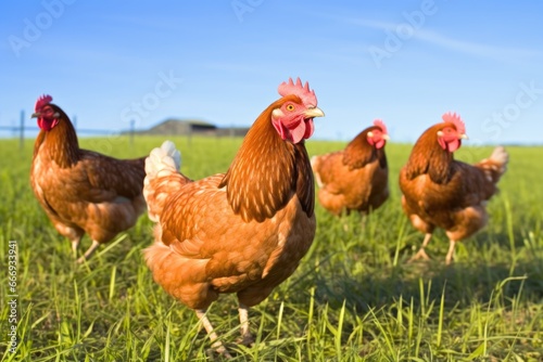 free-range chickens in grassy field