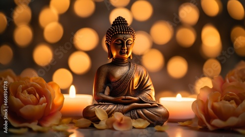 A Buddha figurine bathed in the soft glow of candlelight