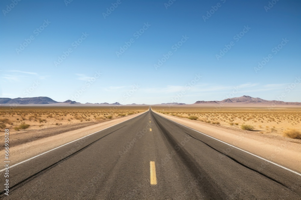 an open highway stretching across a flat desert landscape