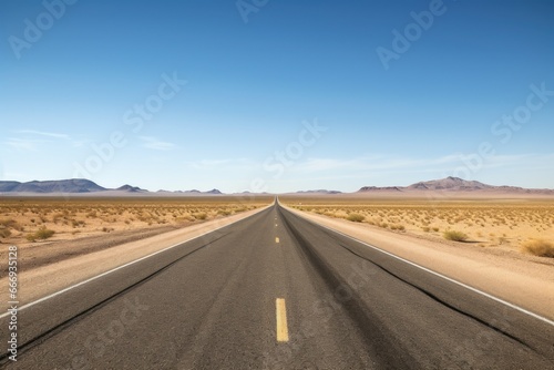 an open highway stretching across a flat desert landscape © altitudevisual