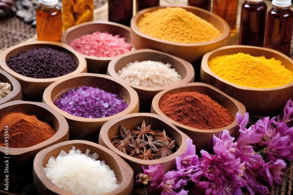 variety of soap crafting additives: dried flowers, spices, and cocoa beans variety of soap crafting additives: dried flowers, spices, and cocoa beans