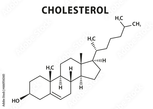 Structural chemical formulas of cholesterol molecule. Skeletal formula. Stimulant molecule. Isolated on a white background. Vector illustration