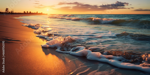 rivage de bord de mer au levé du soleil sur une plage déserte