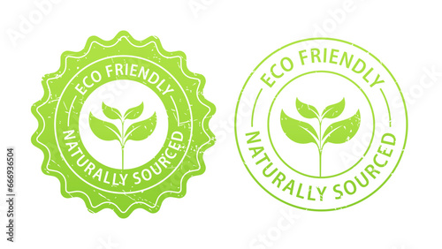 Eco Friendly Stamp Sign. Green grunge stamp. Natural recyclable packaging sign. Eco friendly product. Vector illustration