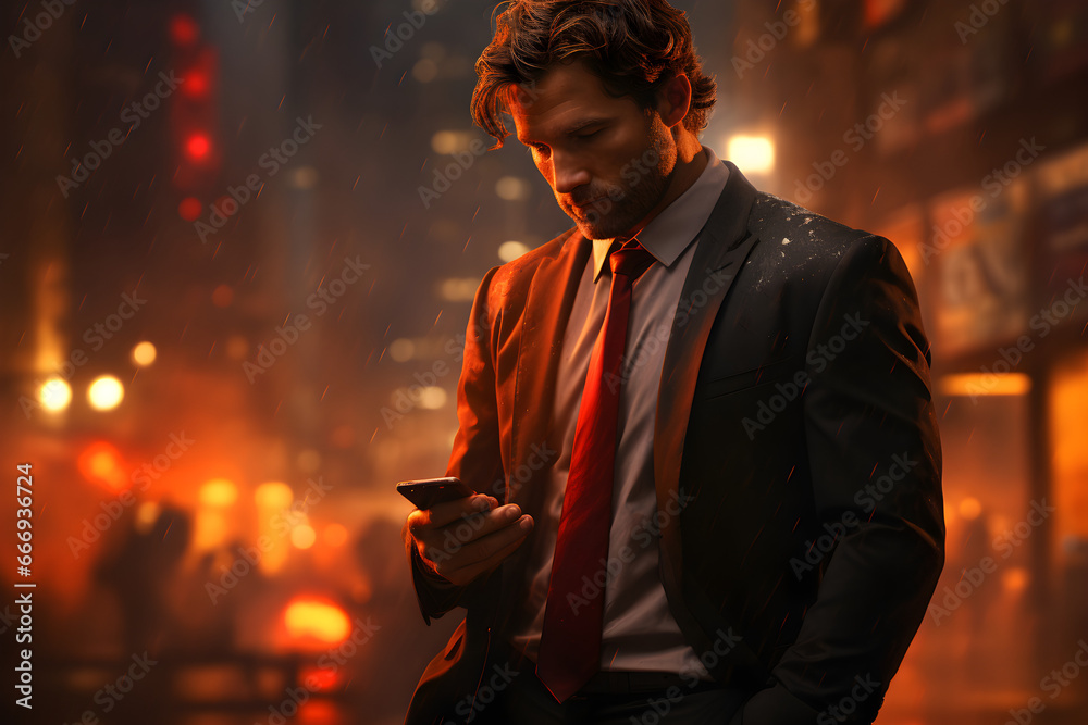 Modern man connecting with the world through smartphone technology Modern man connecting with the world through smartphone technology