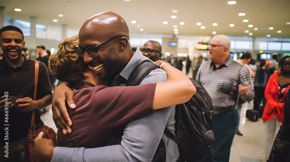 © JJ1990 - Heartwarming reuining of family at an airport with tears of joy and hugs and embraces celebrating love and connection