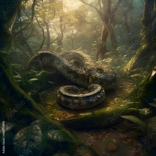 snake in the forest. 3d render. Halloween concept.