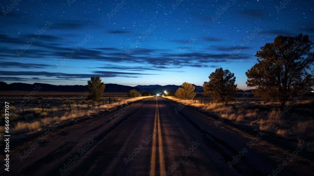 A road with a tranquil, starry night sky