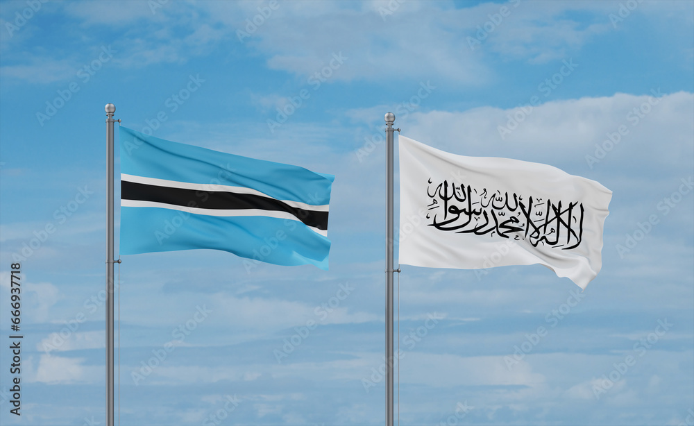 Botswana and Afghanistan national flags, country relationship concept Botswana and Afghanistan national flags, country relationship concept