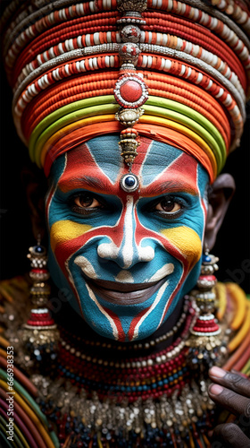 a kathakali dacencer from India close up portrait photo