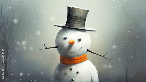 snowman with carrot nose and coal button