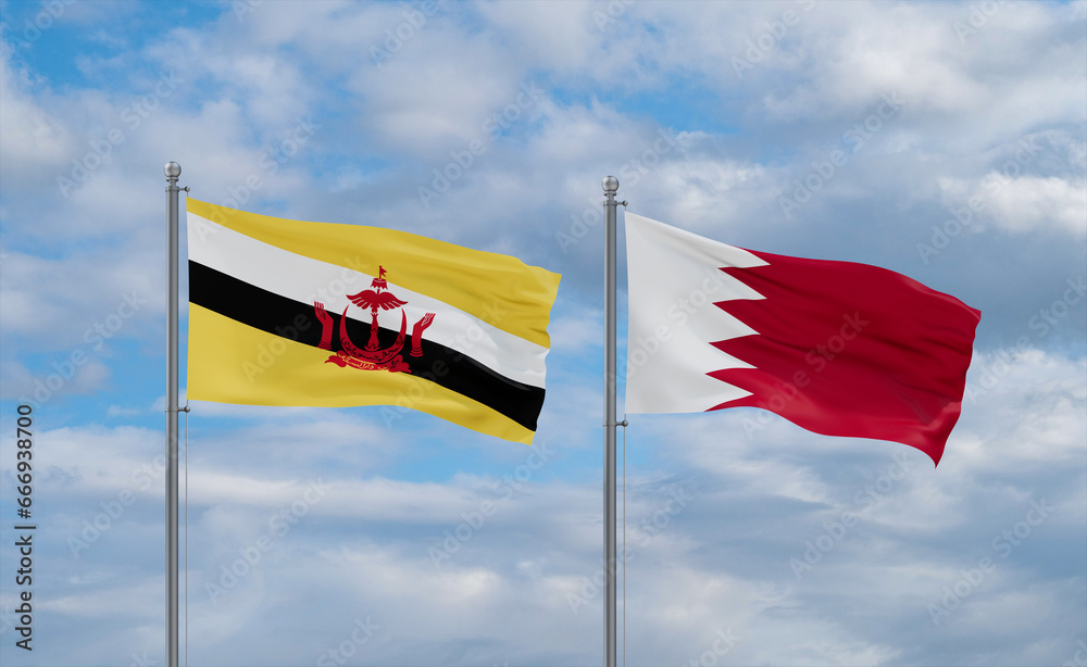 Bahrain and Brunei flags, country relationship concept Bahrain and Brunei flags, country relationship concept