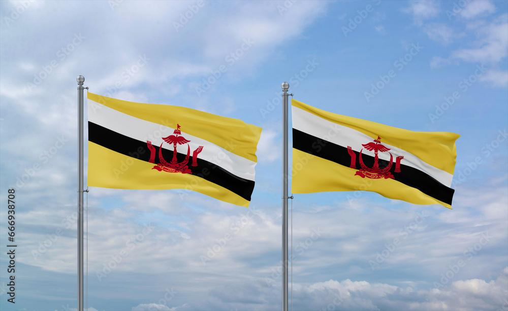 Two Brunei flags, country relationship concepts
