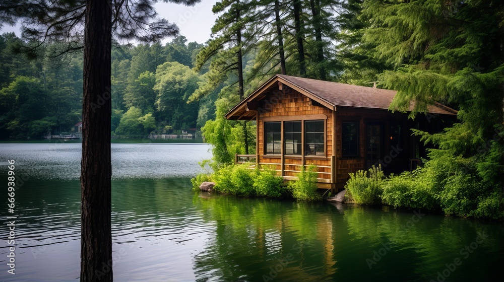 A quiet lakeside cabin surrounded by nature