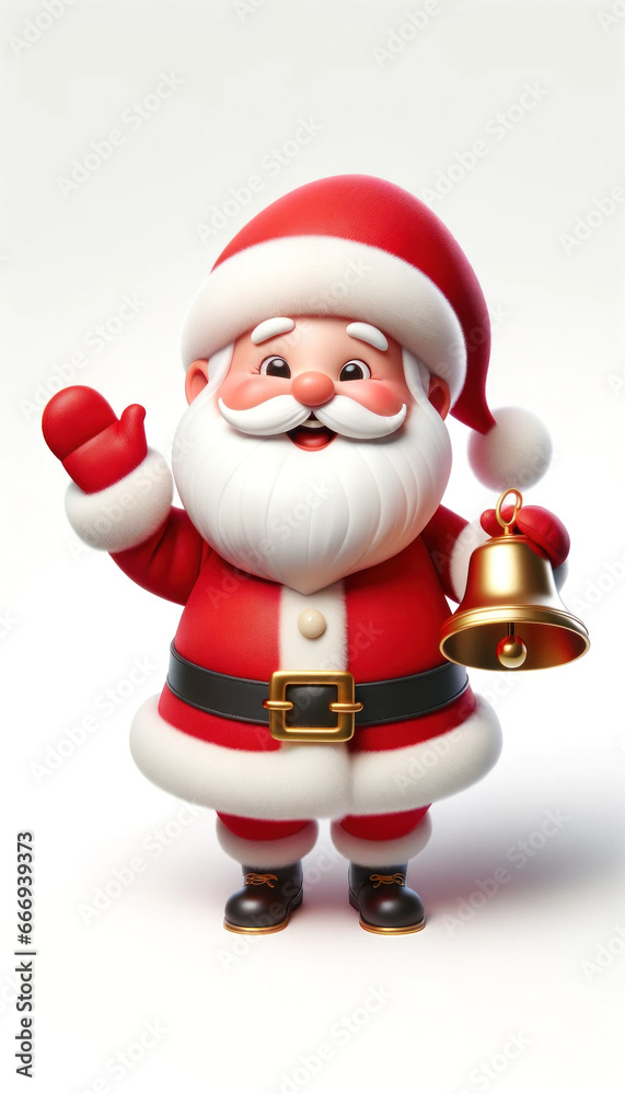 Golden Bell Greetings: Jolly Santa Claus Waving Hello