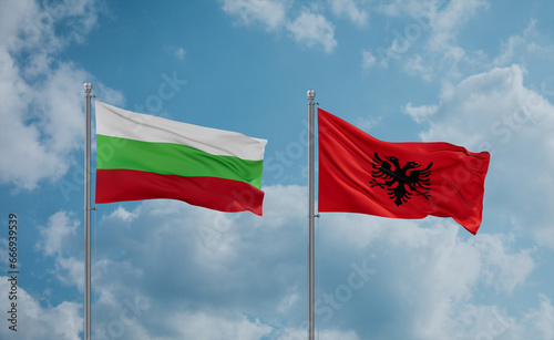 Bulgaria and Albania national flags, country relationship concept