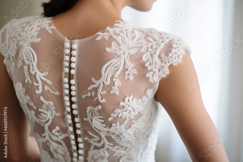 detailed image of pearl buttons down the back of a gown