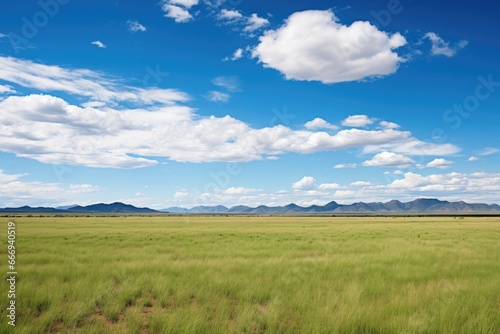 a panoramic view of an expansive  open grassland