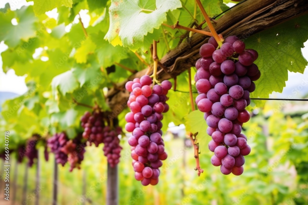 close-up of vibrant grape bunches hanging from vine
