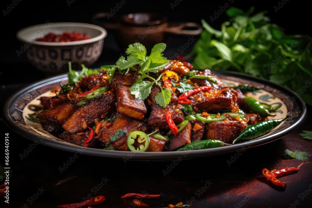A plate of Krapao Moo Grob A plate of Krapao Moo Grob