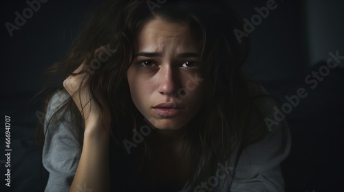 Portrait of a depressed woman, tired and sad. Mental disorder.