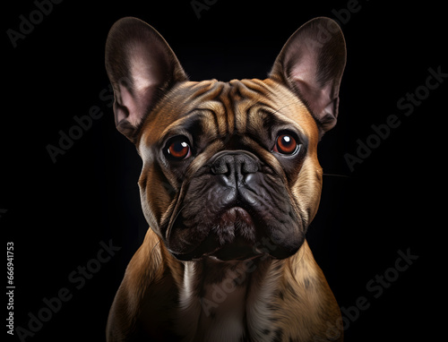 Portrait einer Französischen Bulldogge vor schwarzem Hintergrund, Hund, erstellt mit generativer KI © rawku5