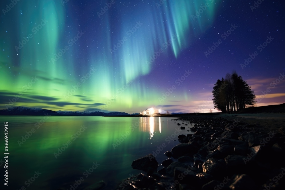 an aurora borealis northern lights lighting up the night sky