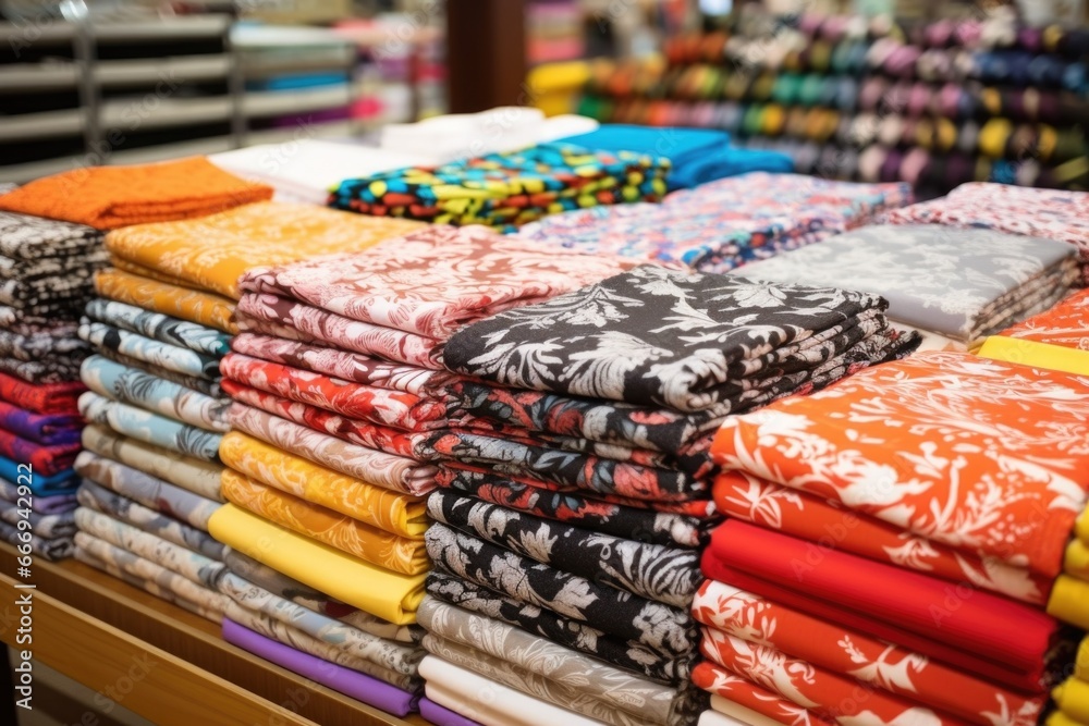 tables with different types of athletic wear patterns Stock Photo