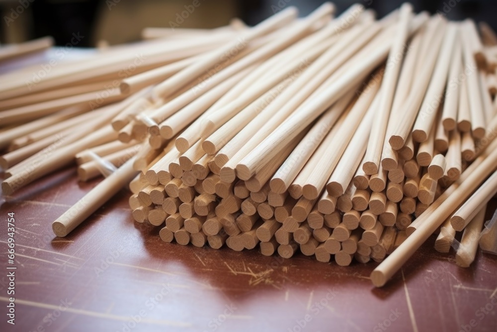 wooden dowels on a work desk wooden dowels on a work desk