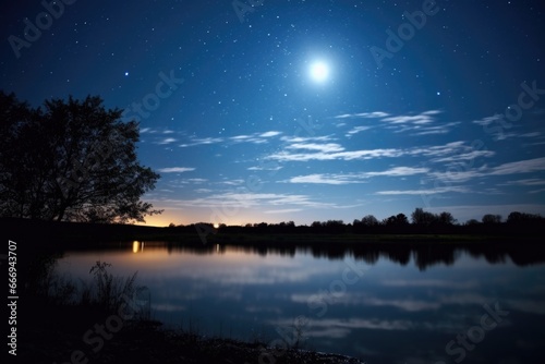 full moon illuminating a starry sky