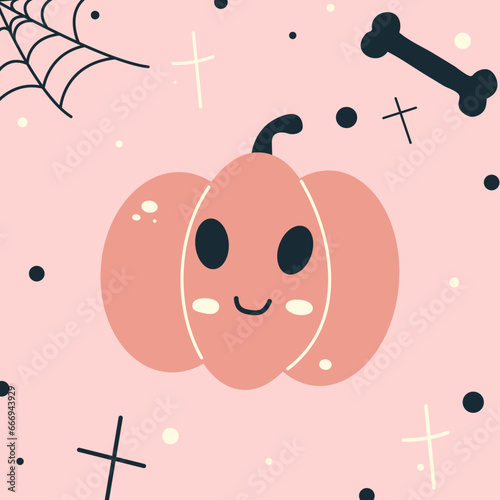 Halloween cute pumpkin face -cute smile Jack o lantern, autumn holidays banner. Jack o lantern icon emotion. Vector illustration.