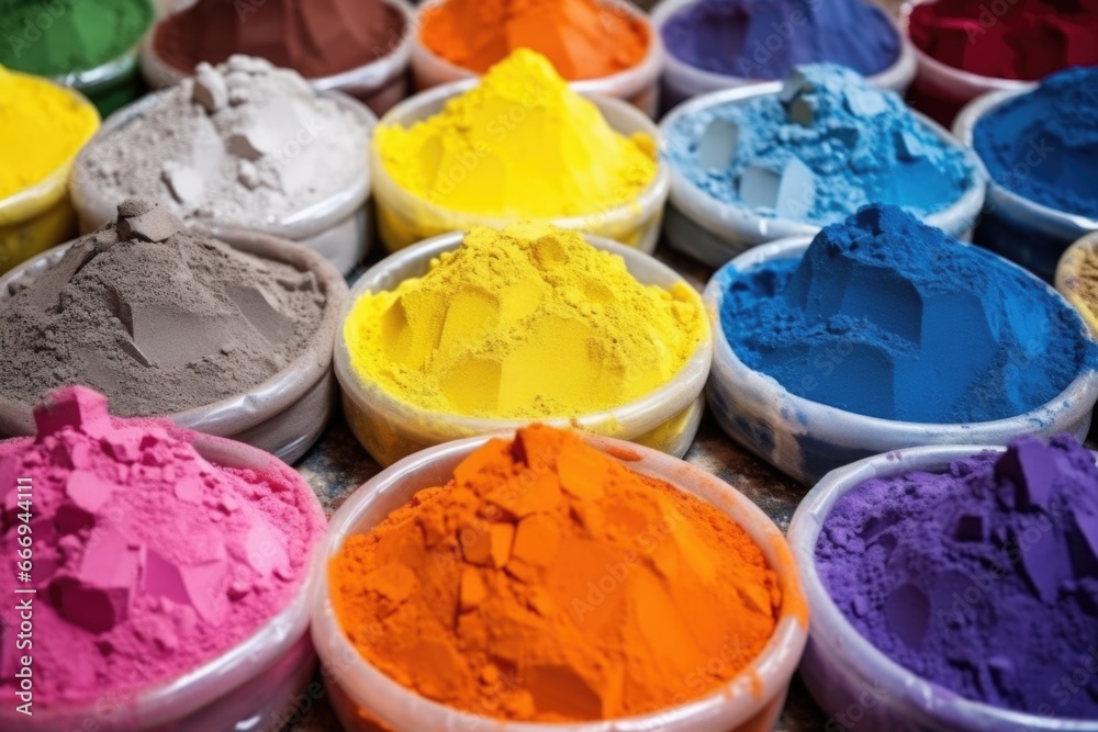 piles of colored cement powder ready to mix