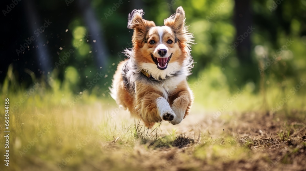 A cheerful dog chasing its tail with exuberance A cheerful dog chasing its tail with exuberance