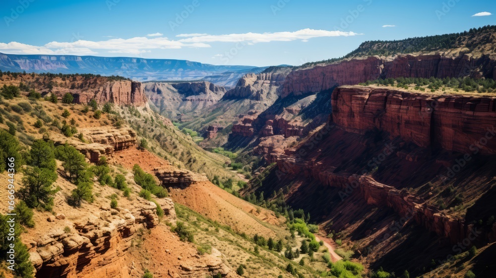 A canyon landscape with intricate geological formations
