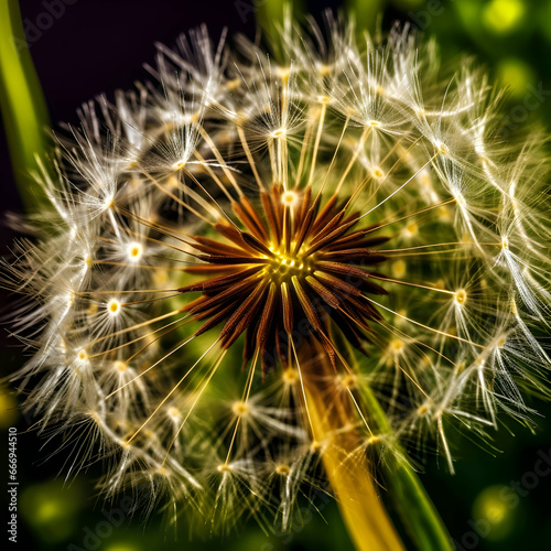 Dandelion flower on a green background. Close up view. macro photography