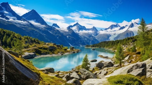 A breathtaking alpine landscape with glacier-fed lakes