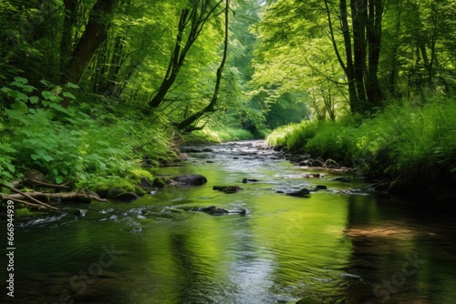 clear stream running through a lush green park