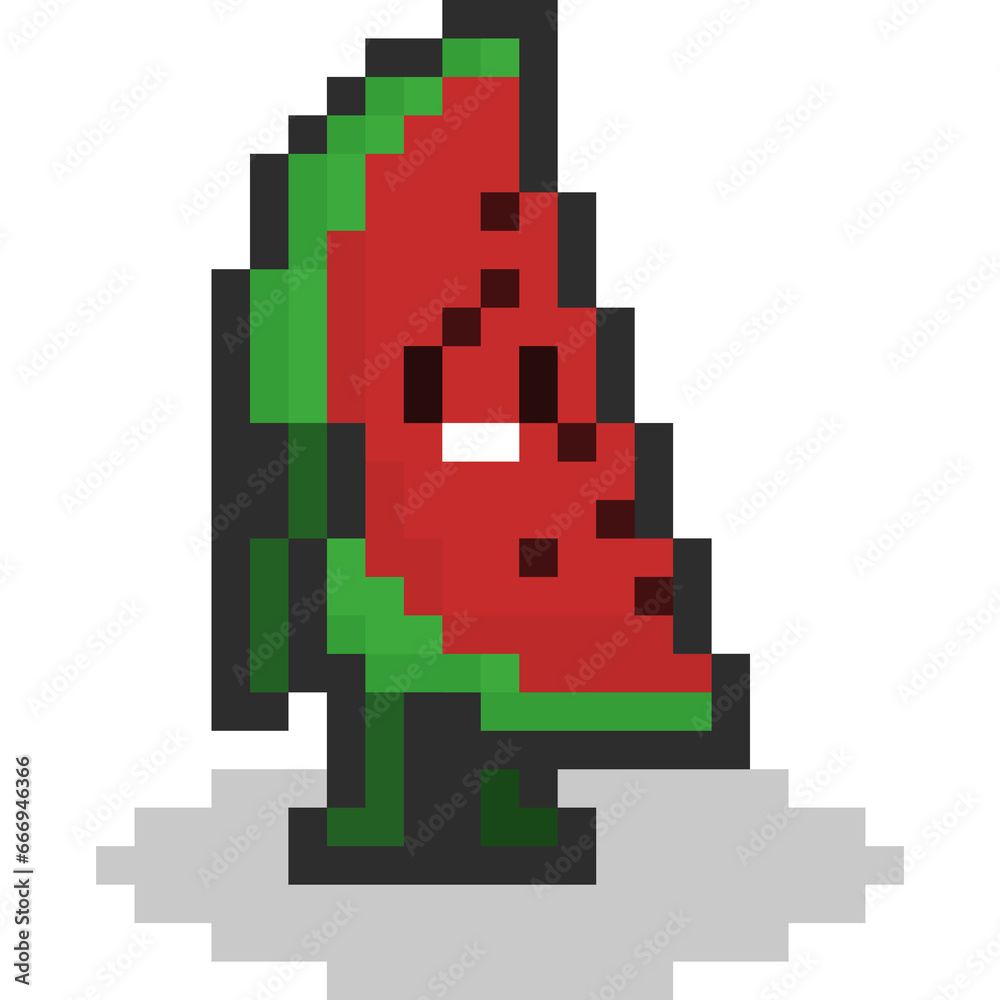 Fototapeta premium Pixel art cartoo cute watermelon character 2