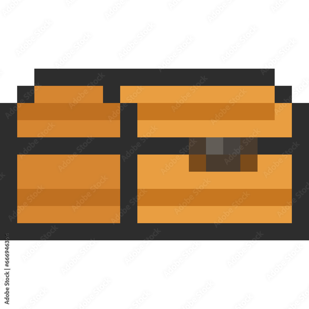 Pixel art cartoon wood treasure chest Pixel art cartoon wood treasure chest