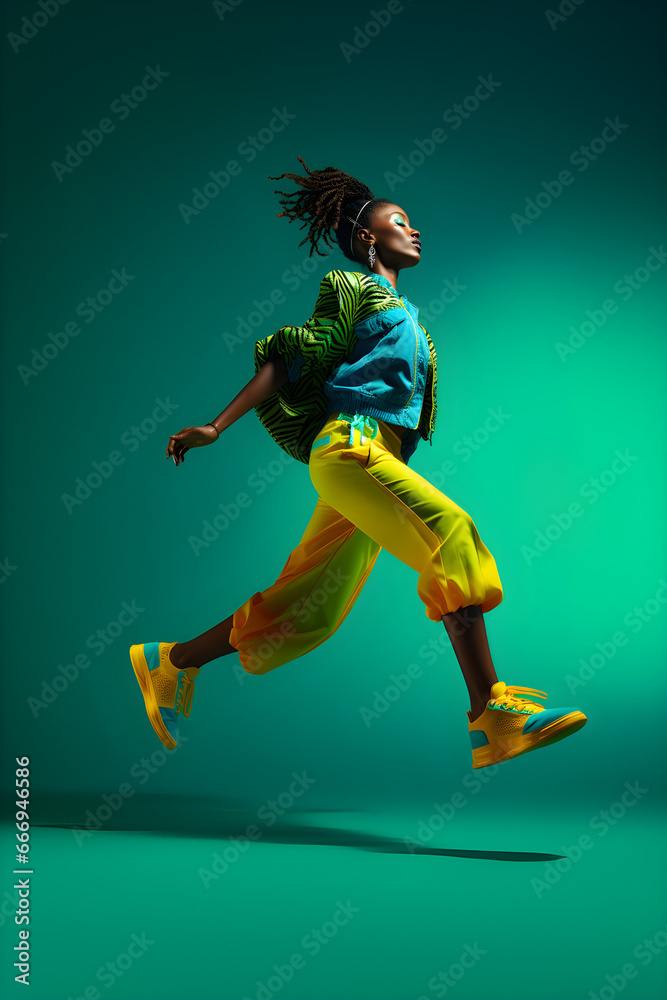 Woman dancer jumping at photo estudio