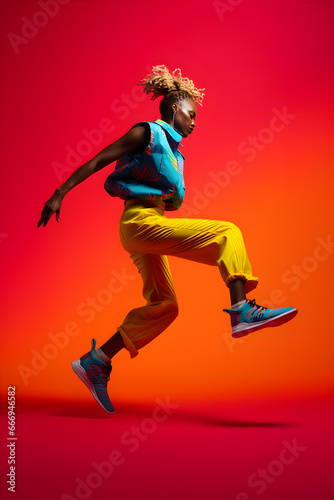Woman dancer jumping at photo estudio