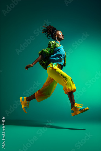 Woman dancer jumping at photo estudio