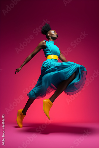 Woman dancer jumping at photo estudio © ed