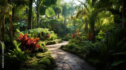 A vibrant tropical rainforest with lush greenery for an exotic feel © Cloudyew