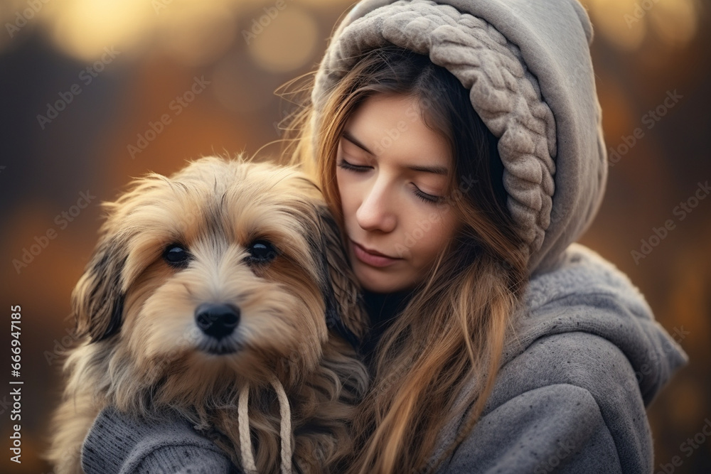 affectionate bond between a person and their pet, with both sharing a loving hug. This photo should emphasize the universal appeal of hugs. Photo with copy space affectionate bond between a person and their pet, with both sharing a loving hug. This photo should emphasize the universal appeal of hugs. Photo with copy space