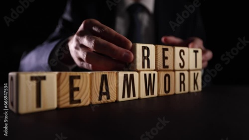 Dice from the words teamwork and teamrest photo