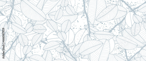 Winter light botanical background with branches and leaves and snow. Vector background for decor, wallpaper, covers, cards.