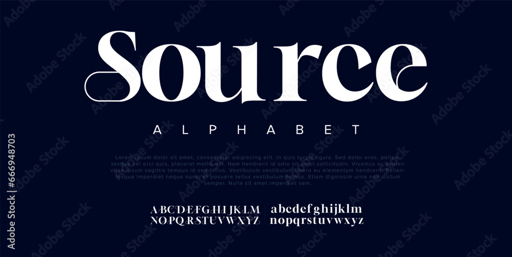 SOURCE Elegant alphabet letters font and number. Classic Lettering Minimal Fashion Designs. Typography modern serif fonts decorative vintage design concept. vector illustration - obrazy, fototapety, plakaty 